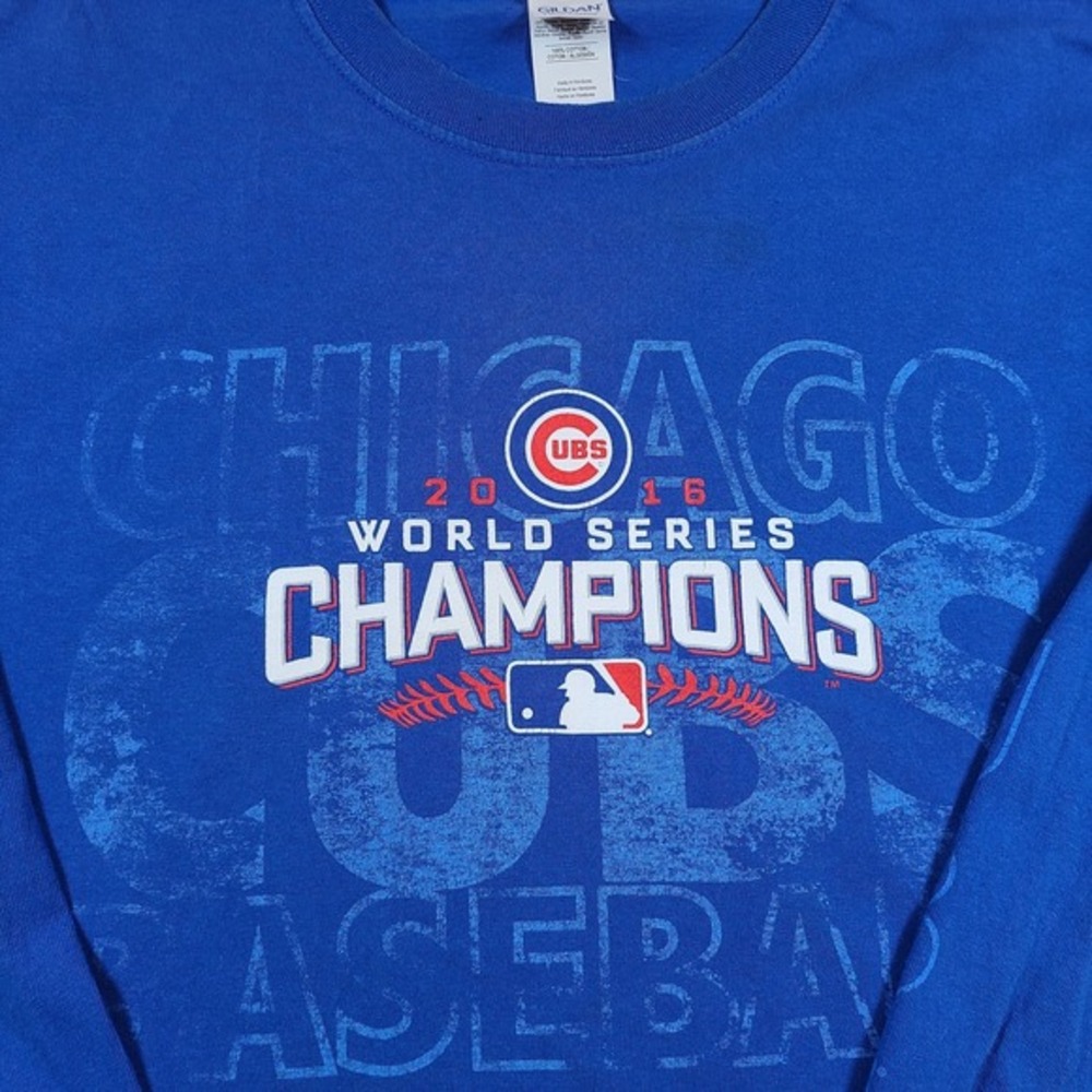 Chicago Cubs 2016 World Series Champions MLB Long Sleeve T Shirt Mens L Blue